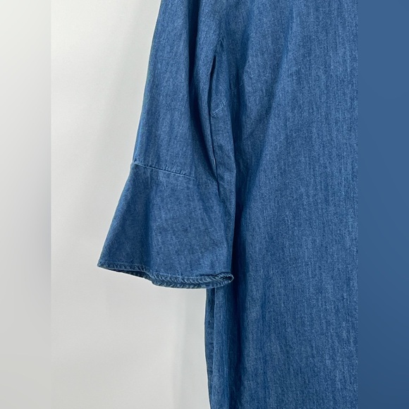 Talbots Chambray Blue Denim Flounce 3/4 Sleeve Shift Dress Women Size 10 - Picture 3 of 9
